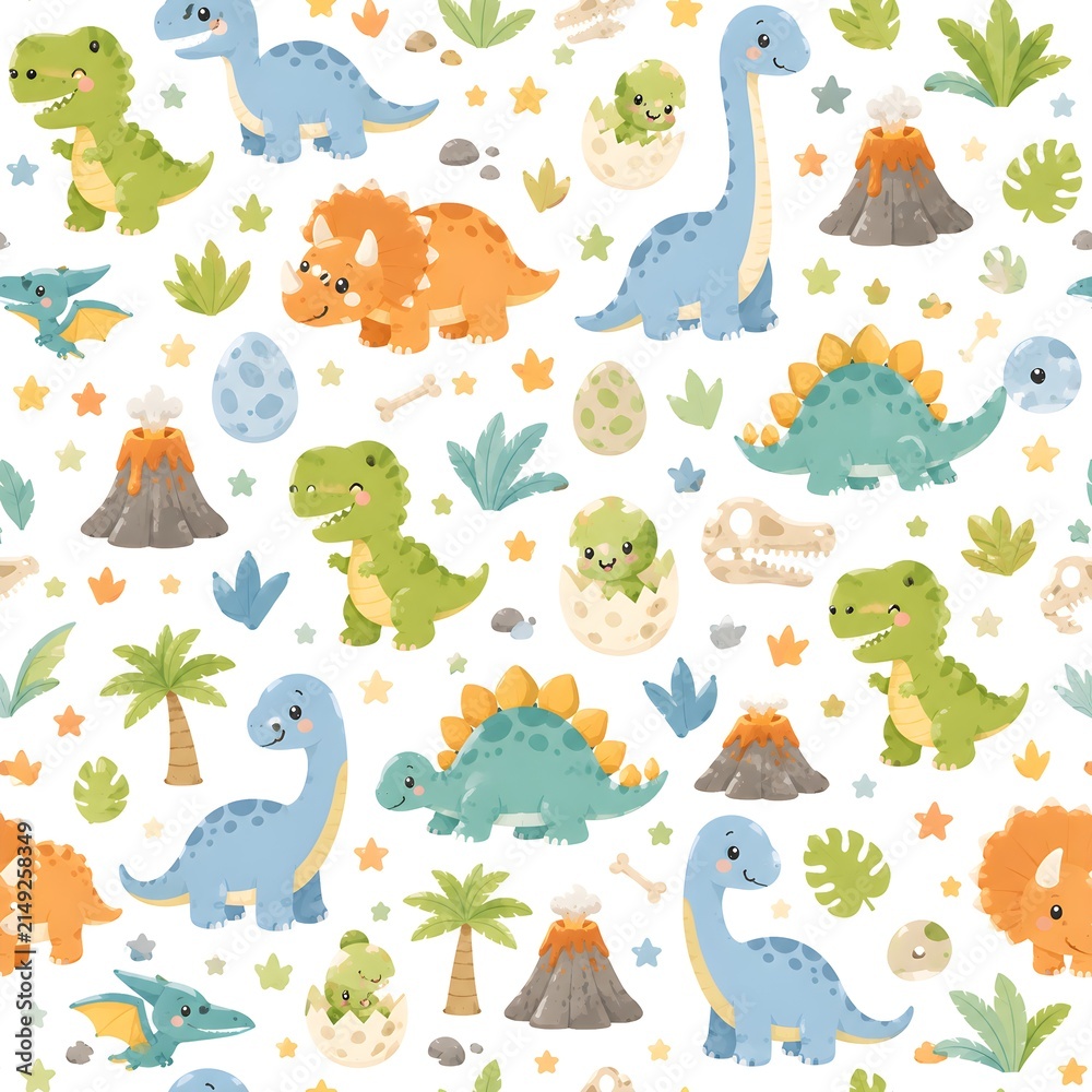 seamless pattern with dinosaur kids