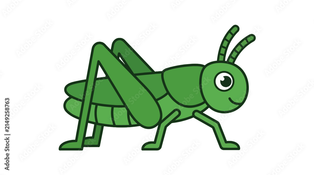 Fototapeta premium Cute Green Grasshopper Cartoon Character Vector Illustration Isolated