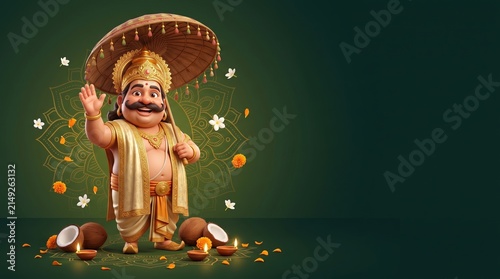King mahabali welcoming celebration background for onam festival cultural greeting
