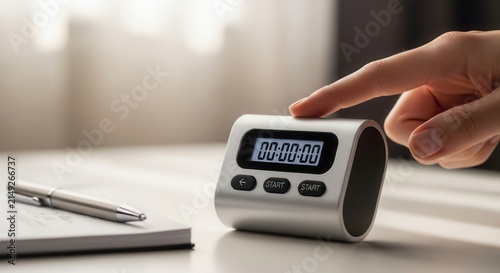 Starting The Digital Timer On A Desk For A Time Management Session