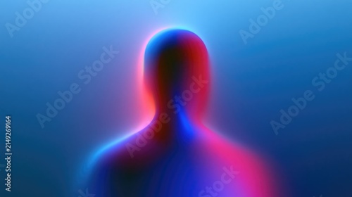 Artificial Intelligence transforming human potential with glowing red and blue light in a futuristic abstract background