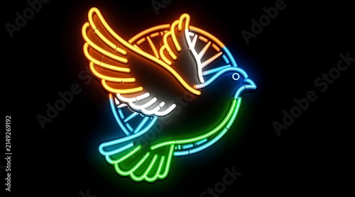 Vibrant neon hummingbird with colorful wings and a clock incorporated into the background representing time and nature in a