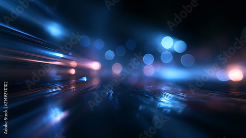Abstract Digital Data Stream with Glowing Bokeh Lights