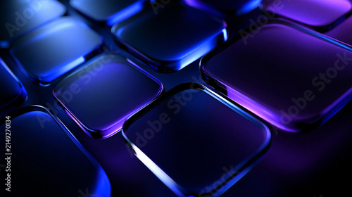 Futuristic Illuminated Keyboard Keys in Neon Blue and Purple