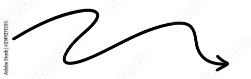 Black zigzag multi curve hand drawn arrow on white background