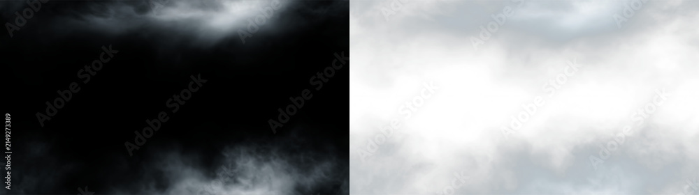 Fototapeta premium Clouds form in a grey sky during midday, creating an overcast look with soft, diffused light apparent against a transparent background, PNG with a light overlay