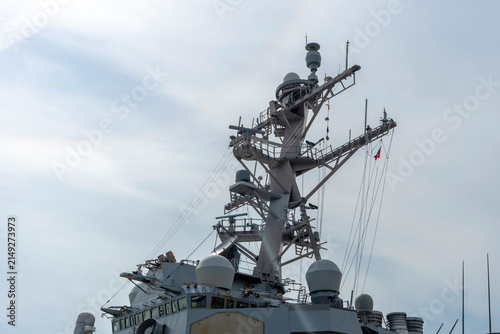 A military ship bridge and radar tower