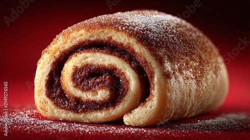 delicious cinnamon roll dessert with sugar and cocoa powder close-up