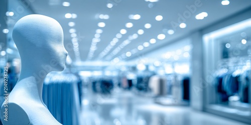 futuristic shopping mall interior with ai mannequin display and modern lighting design