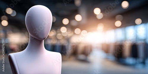 modern mannequin in shopping mall retail store with warm lighting and blurred background