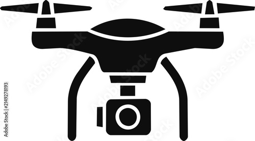 Minimal drone with camera icon representing aerial photography, remote control technology, surveillance, mapping, and unmanned flight. Ideal for apps, websites, presentations