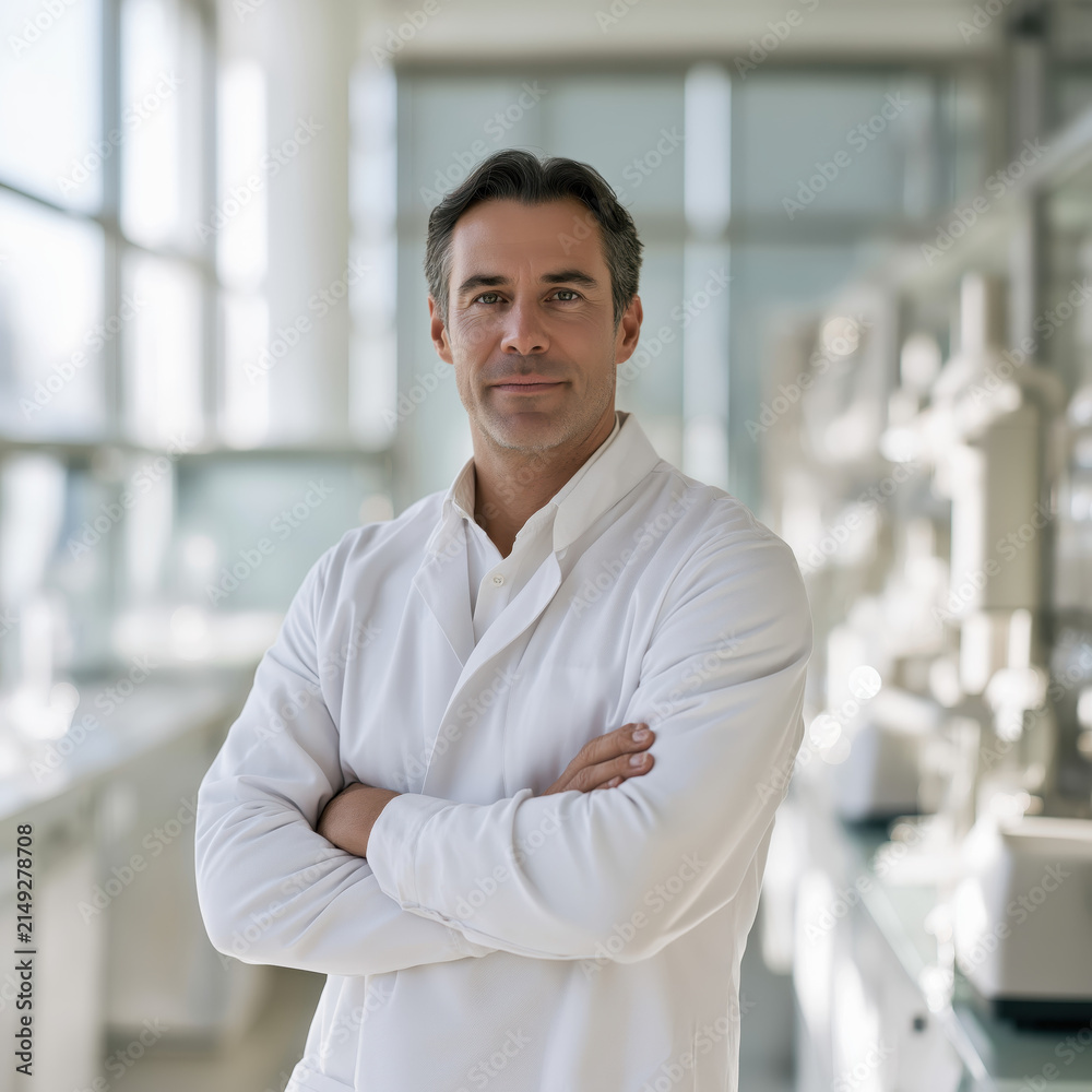 Obraz premium Confident Male Scientist in Modern Biotechnology Laboratory