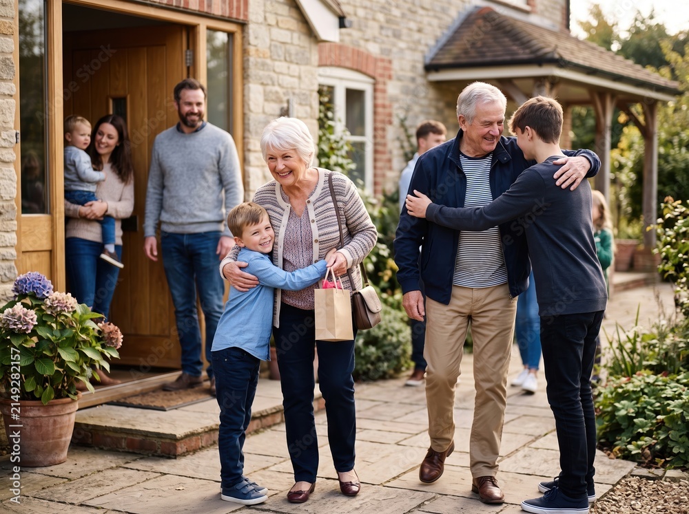 Fototapeta premium Happy Family Reunion Outside Country Home