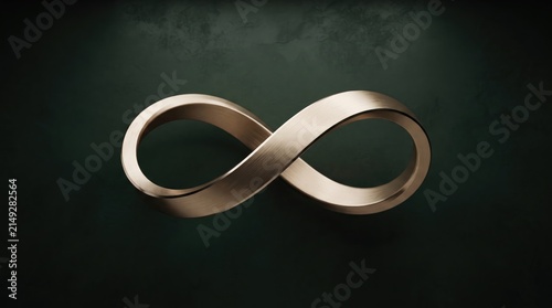 A metallic infinity symbol floating against a dark textured background representing eternal concepts and mathematical ideas in a modern minimalist artistic style for creative projects