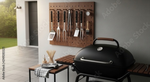 Outdoor Grilling Station With Essential Barbecue Tools And Smoker