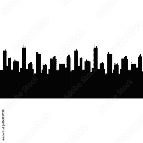 City Skyline Silhouette, Urban Buildings and Downtown Architecture Illustration