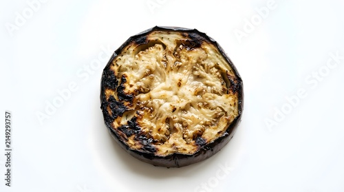 Cooked eggplant slice isolated white background natural food ingredient