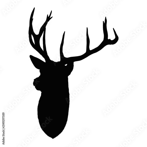 Deer Head Silhouette with Large Antlers, Wildlife Animal Illustration