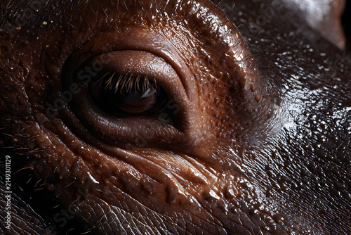 Extreme Macro Wildlife Detail of a Pygmy Hippopotamus Skin Texture with Natural Light and Subtle Water Highlights