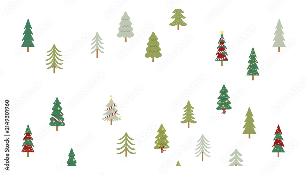 Obraz premium Assortment of Decorated and Plain Christmas Trees evergreen trees plain trees
