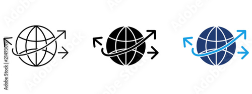 Fotografie Global trade icon with globe grid and directional arrows