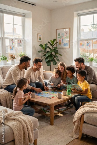 A group of people sitting around a wooden table playing a game.