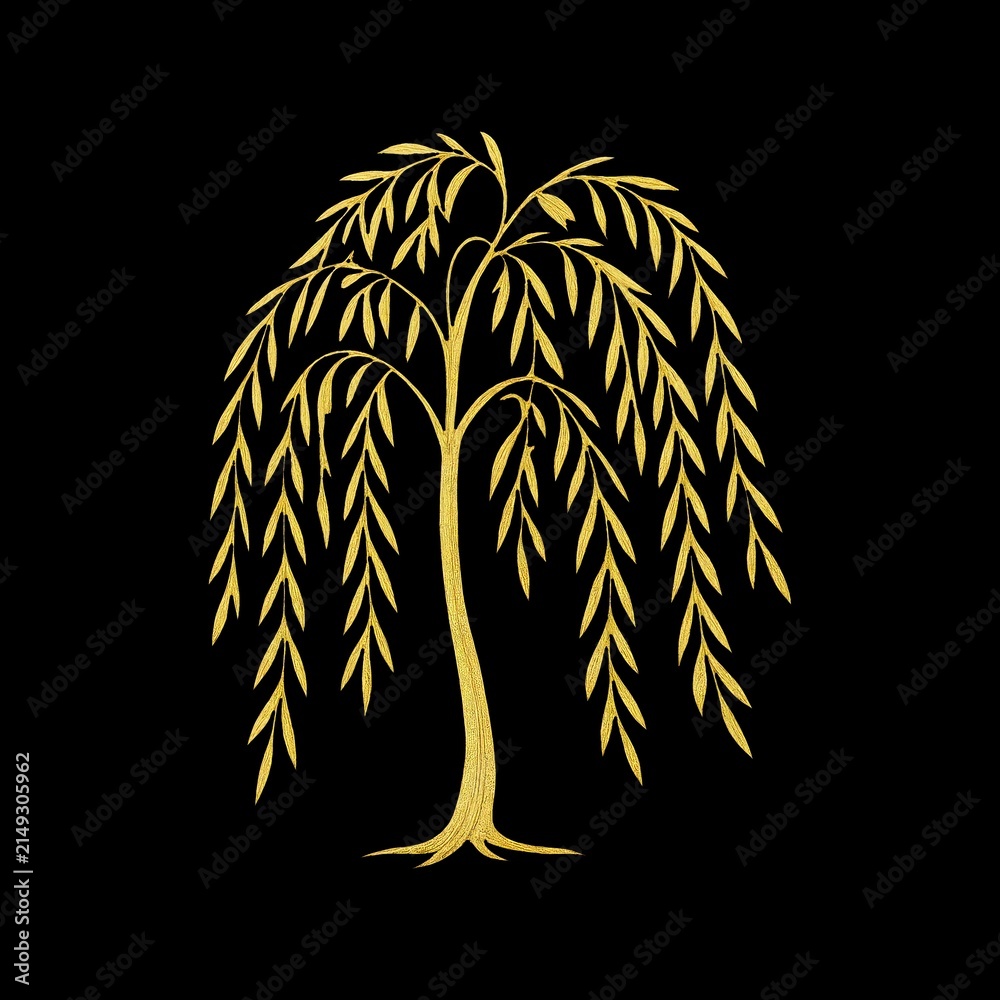 Obraz premium Elegant golden willow silhouette design.