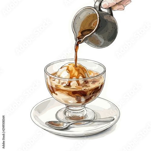 Affogato espresso dessert pour over vanilla ice cream for cafe menu blogs website design