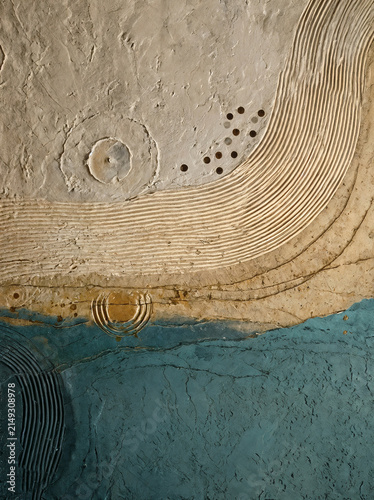 Cuadro en lienzo Geological Focus - Combining deep teal slate tones, raw plaster textures, combed