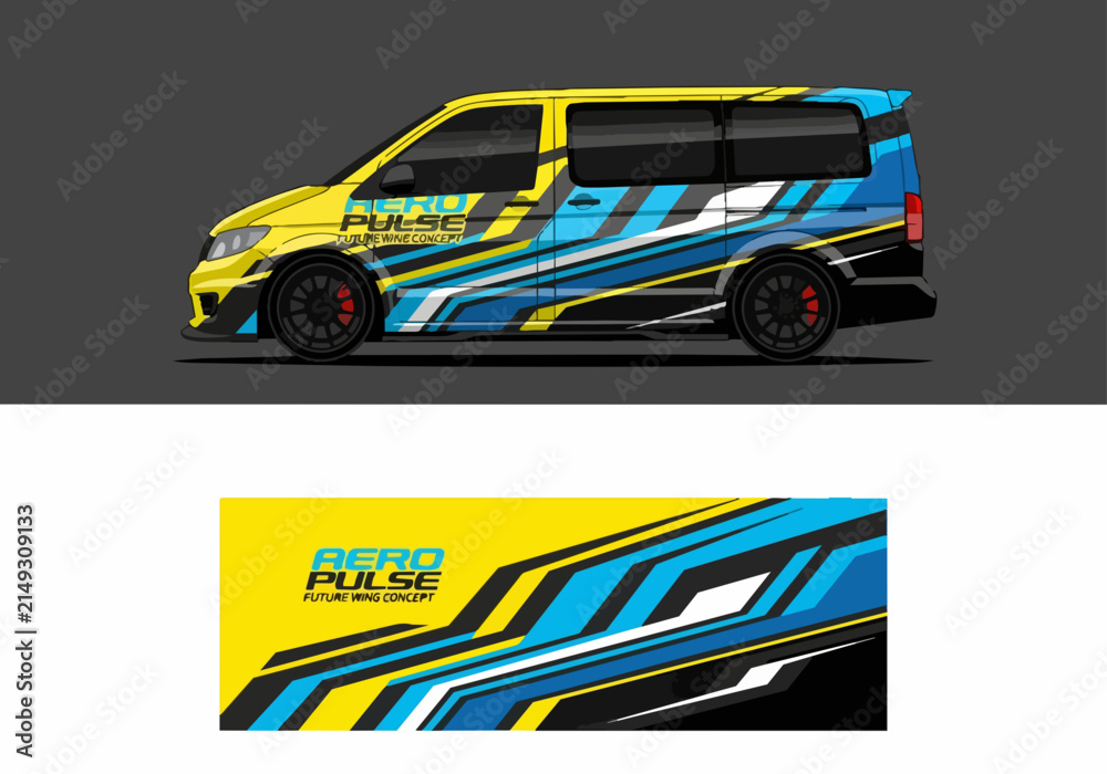 Fototapeta premium Futuristic van with vibrant aerodynamic racing wrap design