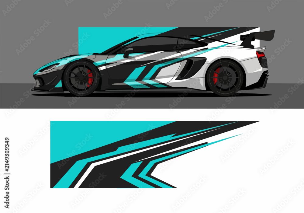 Fototapeta premium Futuristic sports car with dynamic racing decals and sleek design