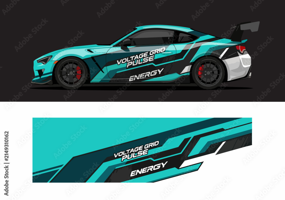 Fototapeta premium Futuristic sports car with voltage grid pulse energy wrap