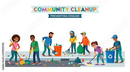 Diverse Group of People Cleaning Up a Street Together
