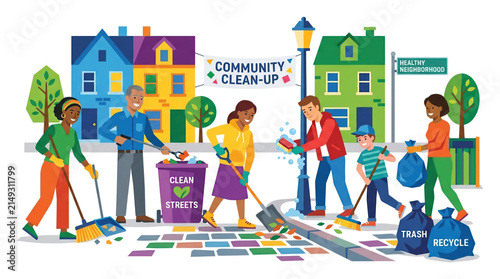 Diverse Group of People Participating in a Community Cleanup Event