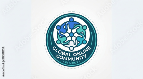 Global Online Community Badge with Abstract People Icon