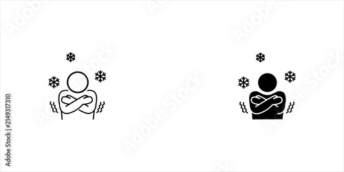 Outline icon set. representing a person feeling cold, freezing weather, winter season, and low temperature.	
