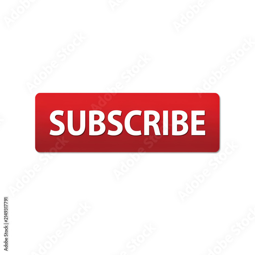 Red subscribe button for social media channels and website interface isolated on transparent background
