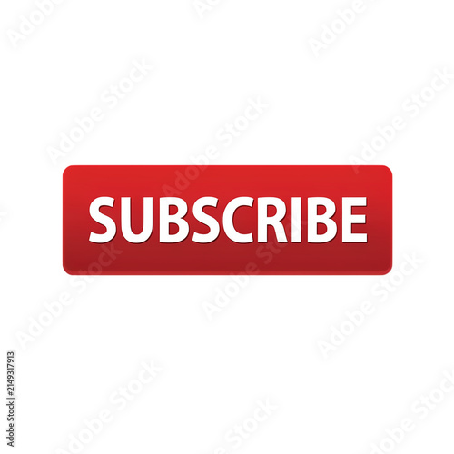 Red subscribe button for social media channels and video content isolated on transparent background