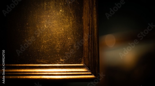 Worn gold leaf on antique picture frame corner, heritage and preservation concept
