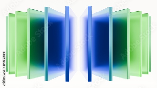 Фотография 3D abstract green and blue glass panels, perfect for tech banners, eco corporate