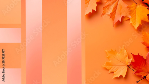 3d abstract natural pastel orange autumn leaves background texture with geometric vertical horizontal lines copy space modern minimalist style web template design 