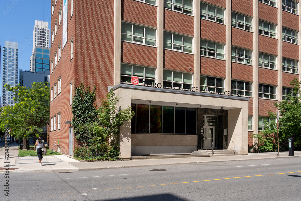 Fototapeta premium Toronto, Ontario, Canada - August 5, 2026: Salvation Army Toronto Grace Health Centre located on Church Street in Toronto, Ontario, Canada. The center is a hospital operated by the Salvation Army tha