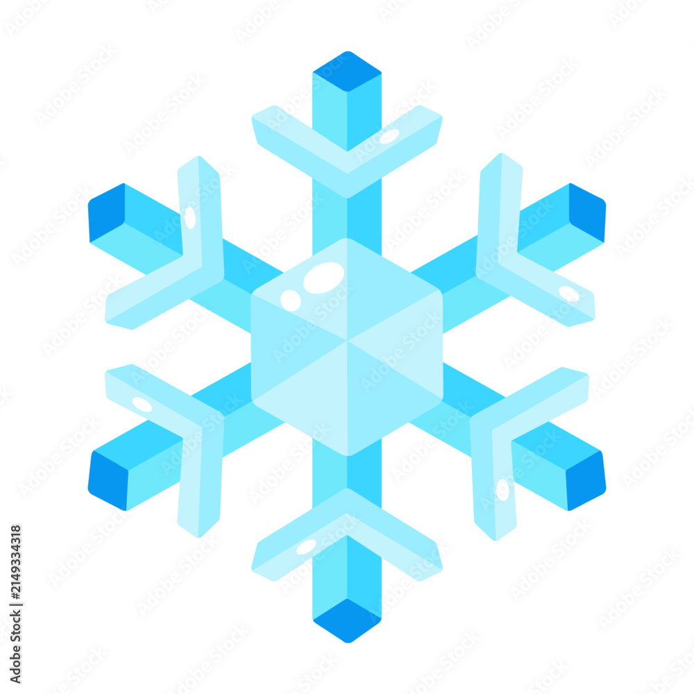Fototapeta premium Large flat blue snowflake symbol representing freezing winter weather.