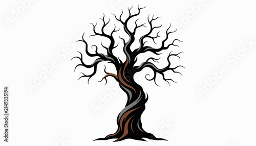 Twisted gnarled tree with bare branches and spooky aesthetic