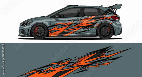 Stylish racing hatchback with aggressive rally graphics