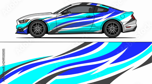 Turquoise and blue racing car speed design illustration