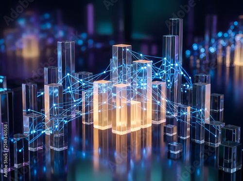 Abstract digital city skyline with glowing network connections