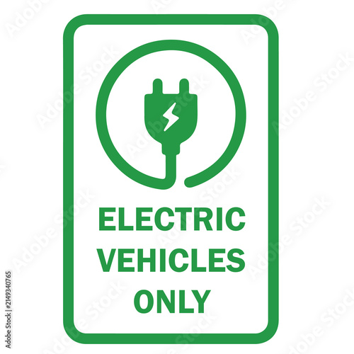 Green Electric Vehicles Only Parking Sign Vector Icon with EV Charging Plug Symbol