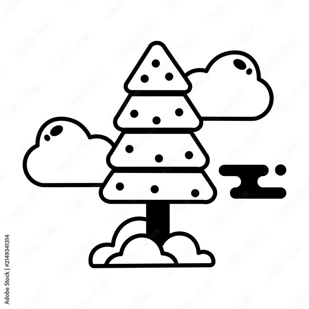 Naklejka premium Glyph evergreen tree surrounded by low gray fog and mist.
