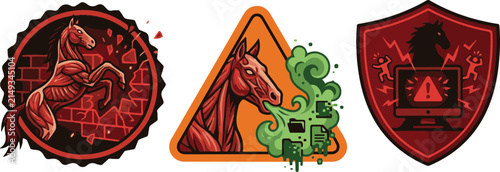 Nuckelavee Cyber Attack Demon Horse Breaking Firewall Vector Icons